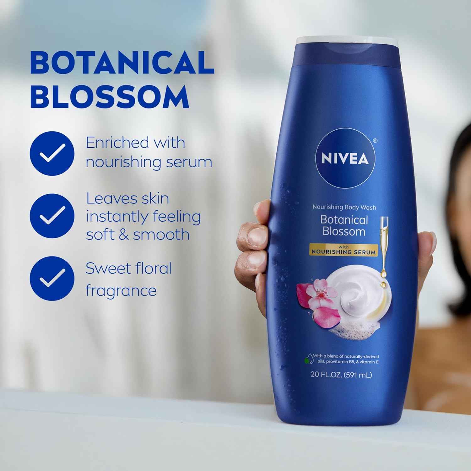 NIVEA Nourishing Botanical Blossom Body Wash with Nourishing Serum, Moisturizing Body Wash for Women, Enriched with Provitamin B5 and Vitamin E