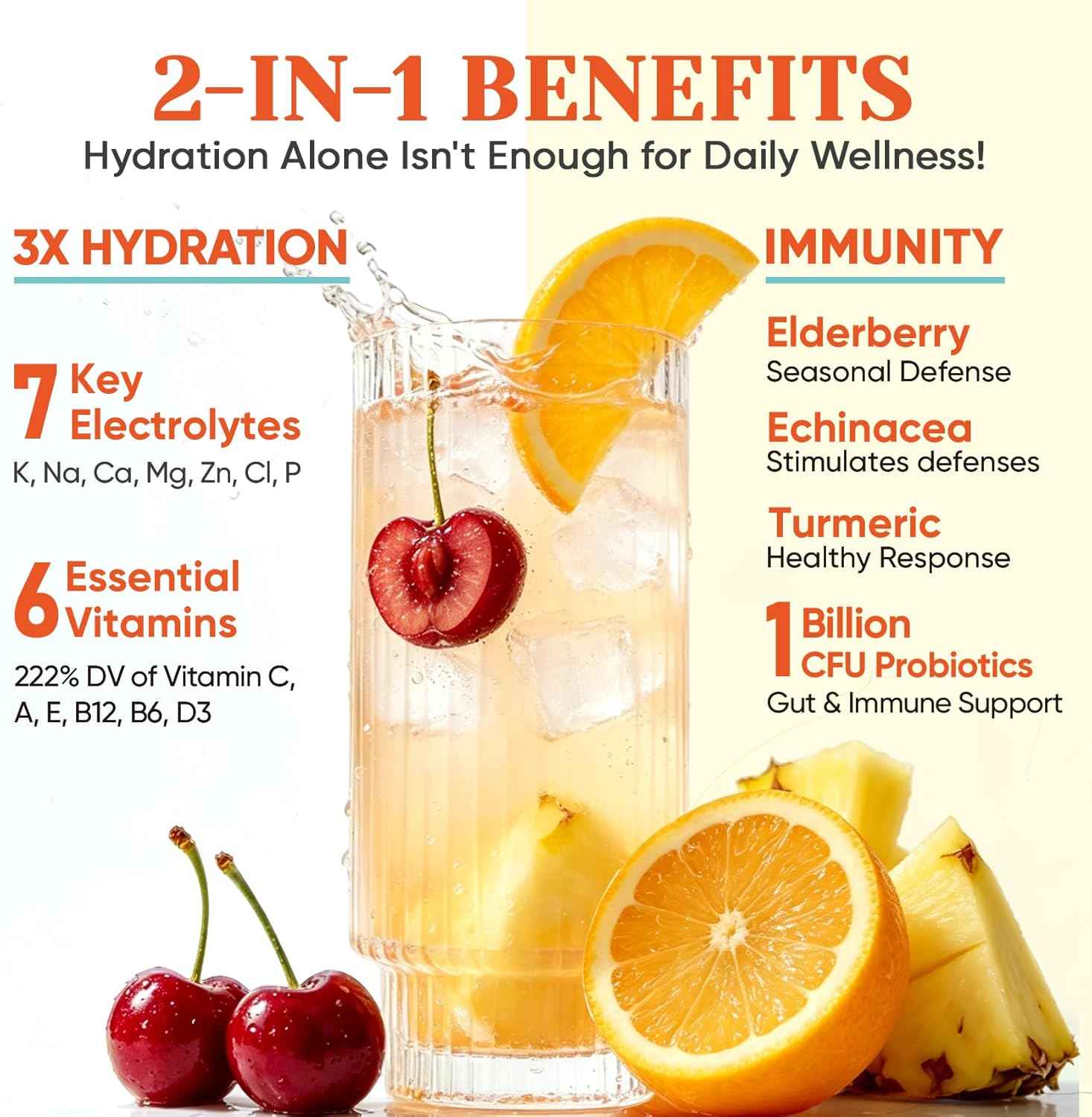 Venture Pal 2-in-1 Hydration + Immune Electrolytes Powder Packets with 7 Electrolytes & 6 Vitamins, Elderberry, Turmeric, Echinacea | Liquid Daily IV Drink Mix | Sugar Free | Keto Friendly, 16 Sticks