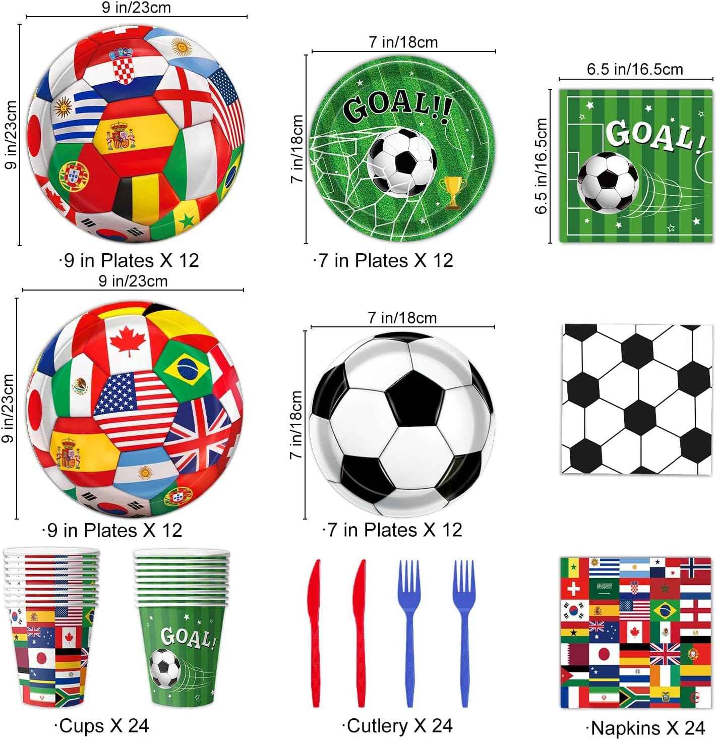 Soccer Birthday Party Decorations Includes Plates, Napkins, Cups, Banner, Hanging Swirls, Tablecloths, Balloons, Cupcake Toppers for 2026 Soccer Party Decorations, Serves 24