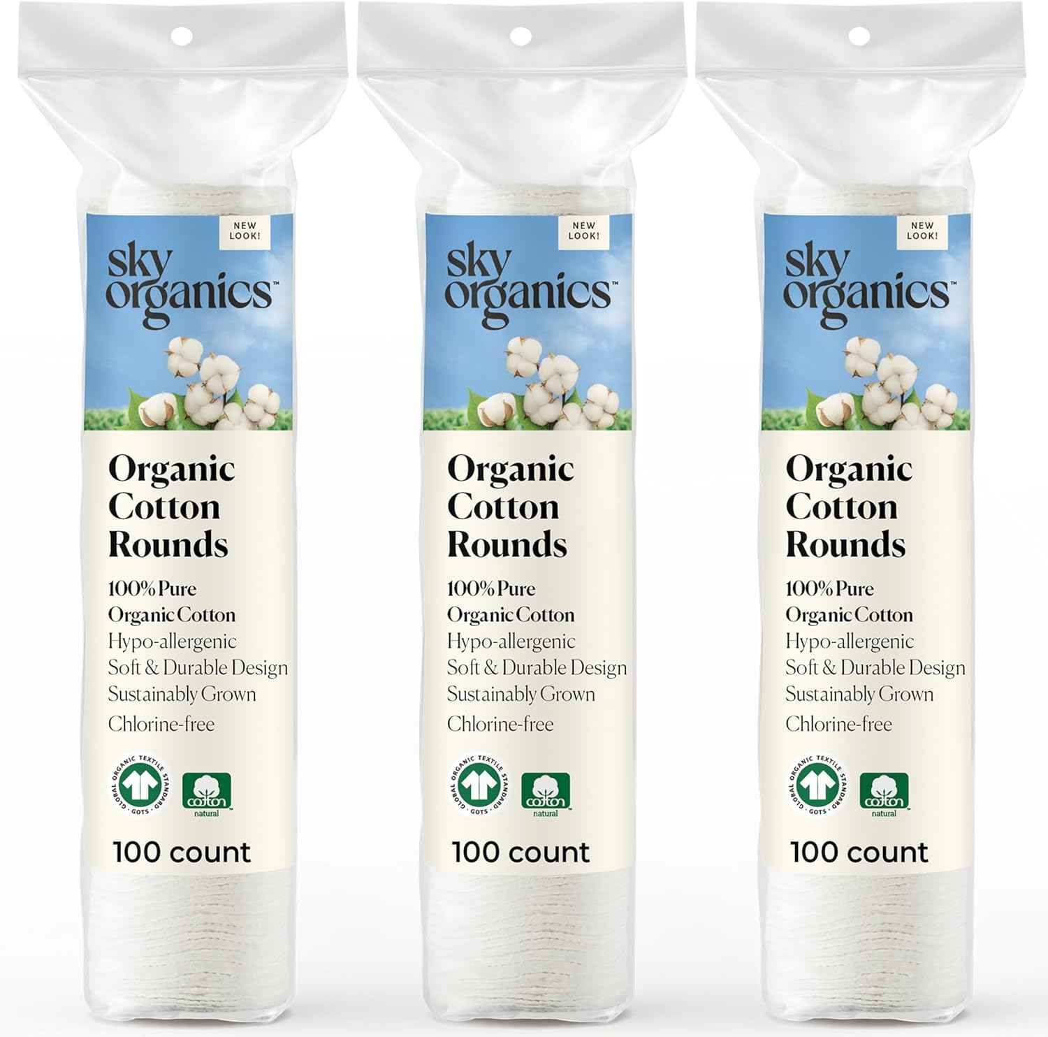 Sky Organics Organic Cotton Rounds for Sensitive Skin, 100% Pure GOTS Certified Organic for Beauty & Personal Care