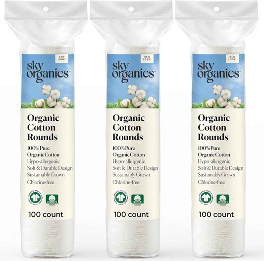 Sky Organics Organic Cotton Rounds for Sensitive Skin, 100% Pure GOTS Certified Organic for Beauty & Personal Care