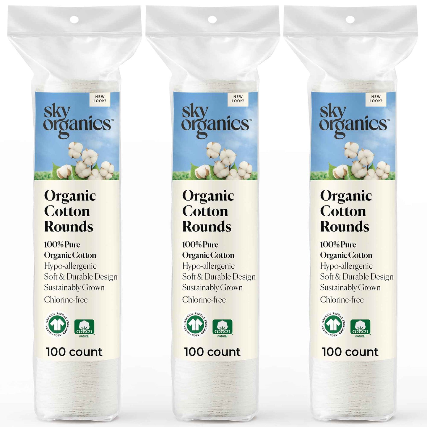 Sky Organics Organic Cotton Rounds for Sensitive Skin, 100% Pure GOTS Certified Organic for Beauty & Personal Care