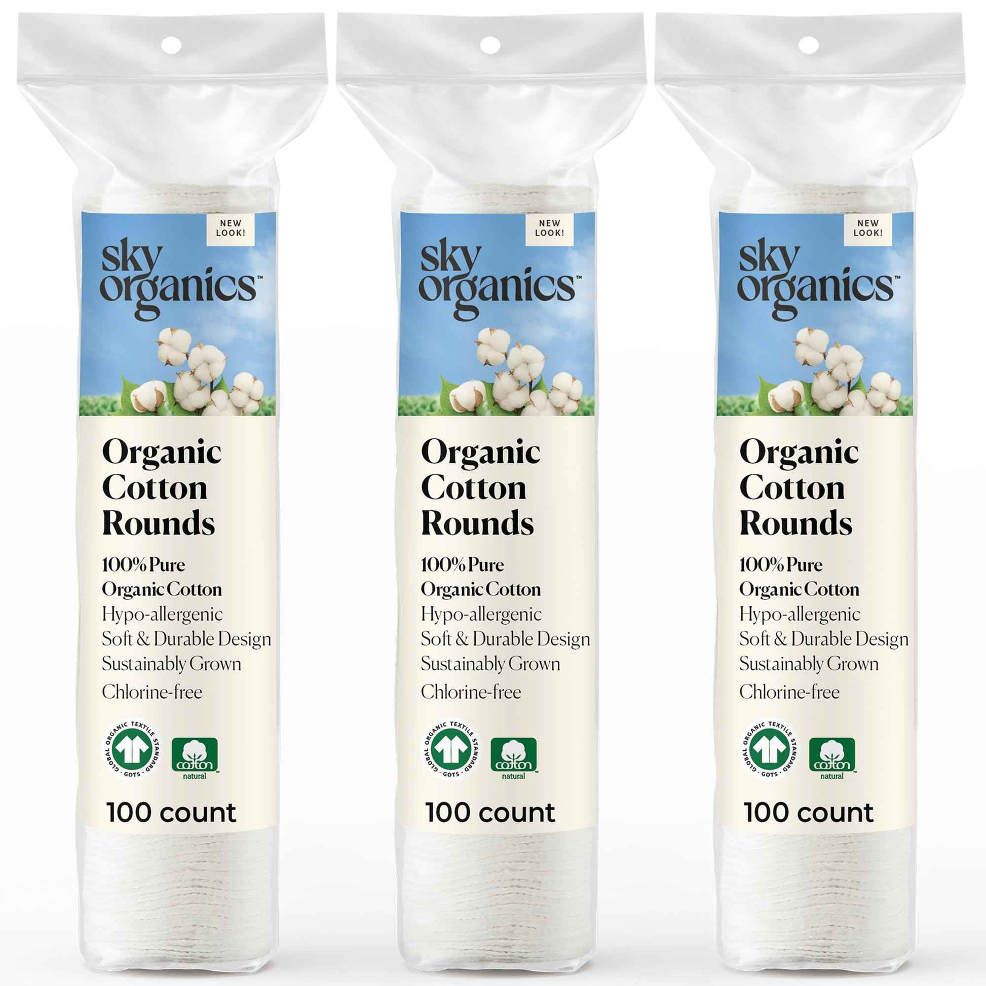 Sky Organics Organic Cotton Rounds for Sensitive Skin, 100% Pure GOTS Certified Organic for Beauty & Personal Care