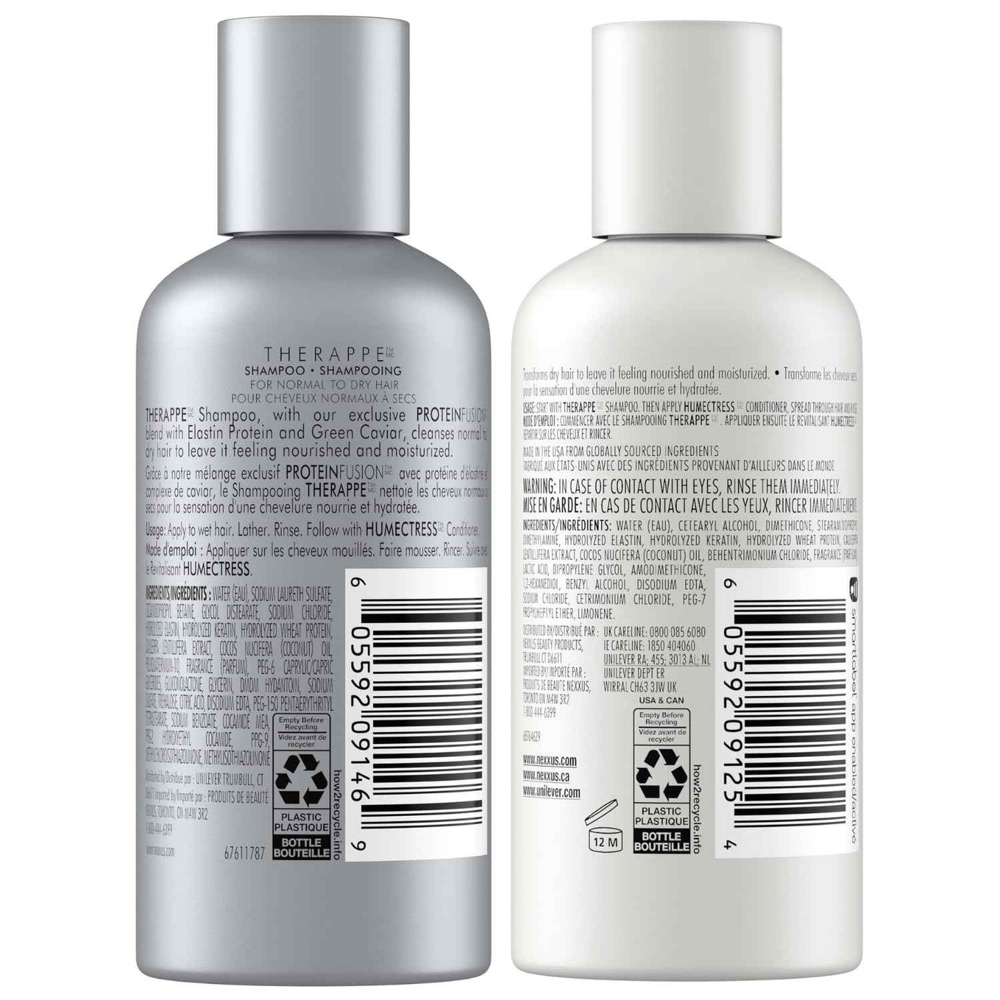 Nexxus Therappe Shampoo and Humectress Conditioner, Travel-Size – Ultimate Moisture for Dry Hair with Elastin Protein and Green Caviar