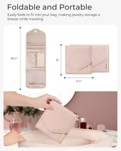 BAGSMART_Travel_Jewelry_Organizer_Case_Foldable_Small_Jewelry_Roll_for_Journey_Rings,_Necklaces,_Earrings,_Bracelets,Mini,Soft_Pink