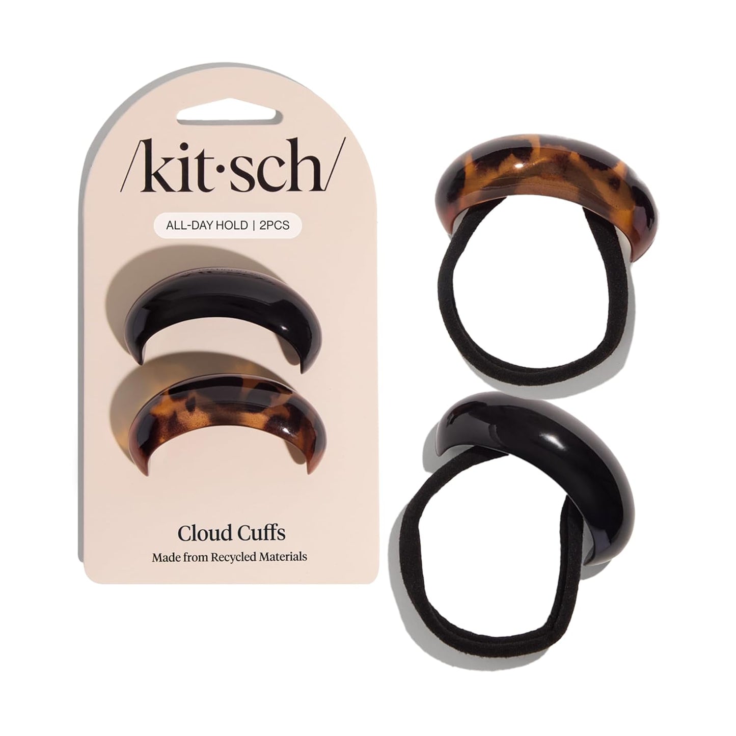 Kitsch_Medium_Hair_Cuffs_for_Braids_&_Ponytails_-_Sleek_Hair_Ties_No_Damage_for_Women_|_Recycled_Plastic_&_Nylon_Elastics_|_Stylish_&_Durable_-_Black_&_Tort_|_Ideal_Gifts_for_Women,_2pcs