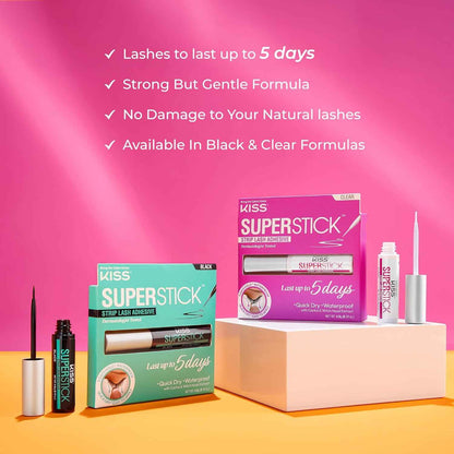 KISS SuperStick 5-Day Extended Wear Strip Lash Adhesive, Quick Drying Lash Glue, Witch Hazel & Cactus Extract Infused, Brush Applicator, Net Wt. 4.8g (0.17 oz.)