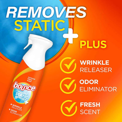 Bounce Anti Static Spray, 3 in 1 Instant Anti Static Spray & Instant Wrinkle Release, Odor Eliminator and Fabric Refresher Spray