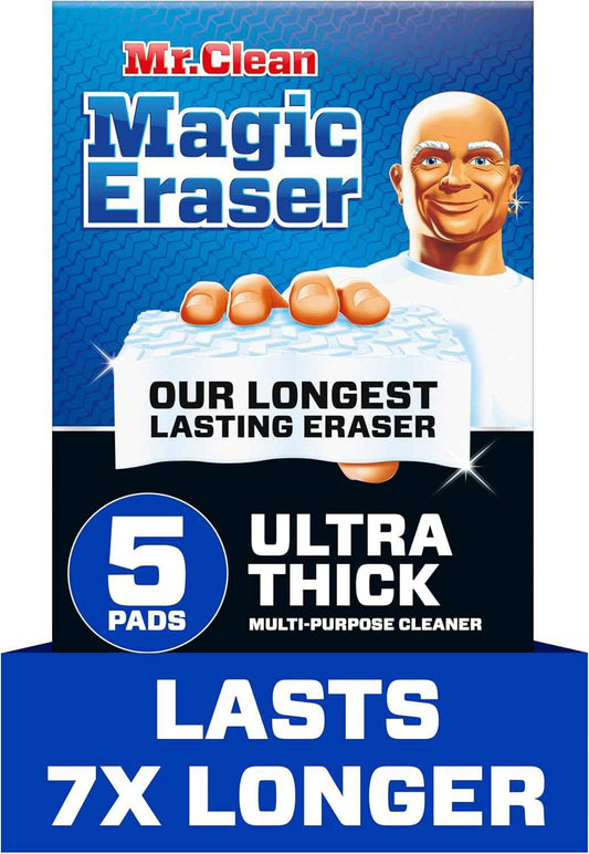 Mr. Clean Magic Eraser Sponge, All Purpose Cleaner, Long Lasting Cleaning Scrubber, Wall Cleaner, Sneaker Cleaner, Oven Cleaner, Kitchen, Bathroom, Shower Cleaning Supplies, Ultra Thick