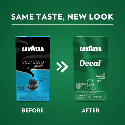 Lavazza Espresso Maestro Decaf (DEK) Aluminum Capsules Compatible with Nespresso* Original Machines, Medium Espresso Roast, Arabica and Robusta Blend