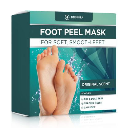 DERMORA Foot Peel Mask | Skin Exfoliating Foot Masks for Dry, Cracked Feet &amp;amp; Callus Removal | Dead Skin Exfoliator for Baby Soft Feet | Pack of 2 | Large (Fits up to Size 11+) | Original