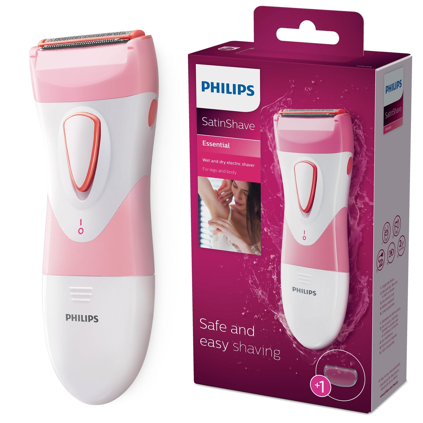 Philips SatinShave Essential Women’s Wet &amp;amp; Dry Electric Shaver for Legs &amp;amp; Body, Cordless, with Hypoallergenic Foil, HP6306/50