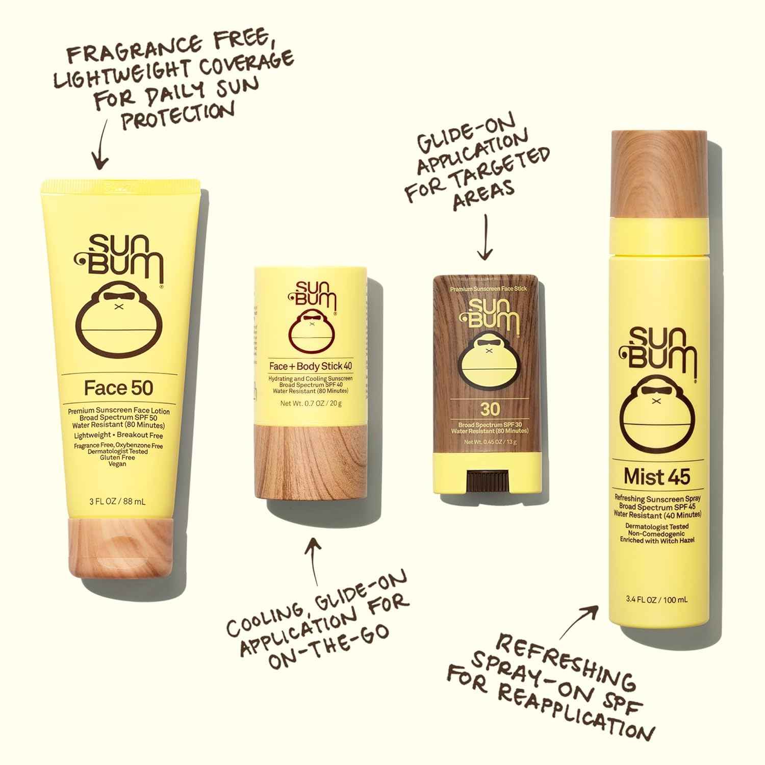 Sun Bum Original SPF 40 Cooling Face and Body Sunscreen Stick - Water resistant Broad Spectrum Facial Sunscreen - Hawaii 104 Act Compliant (Made Without Octinoxate & Oxybenzone) - Travel Size - 0.7 oz