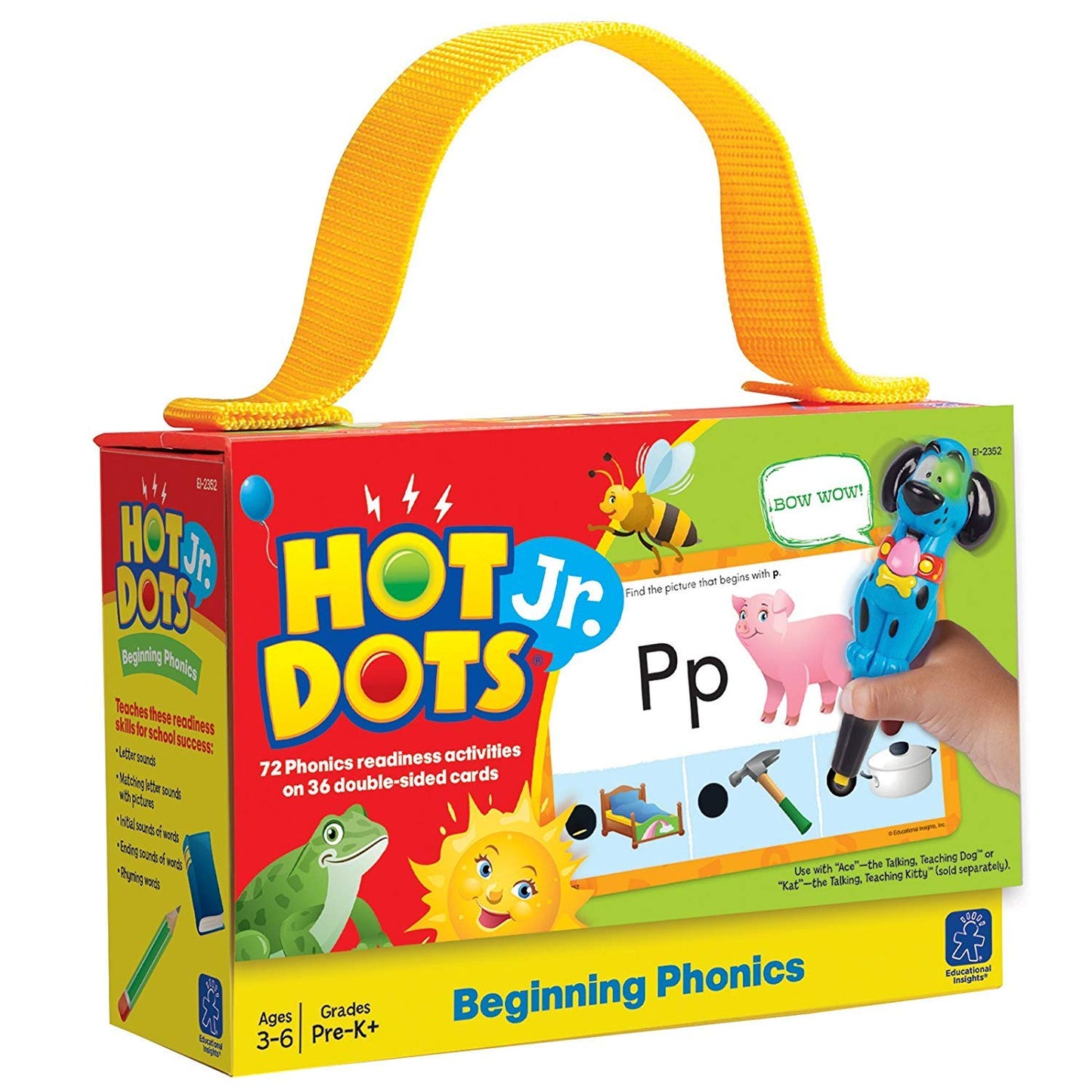 Educational Insights Hot Dots Jr. Beginning Phonics Set - Preschool and Kindergarten Flash Cards Compatible with Interactive Pen, Preschool Learning Activities, Learn to Read Activity for Kids Ages 3+