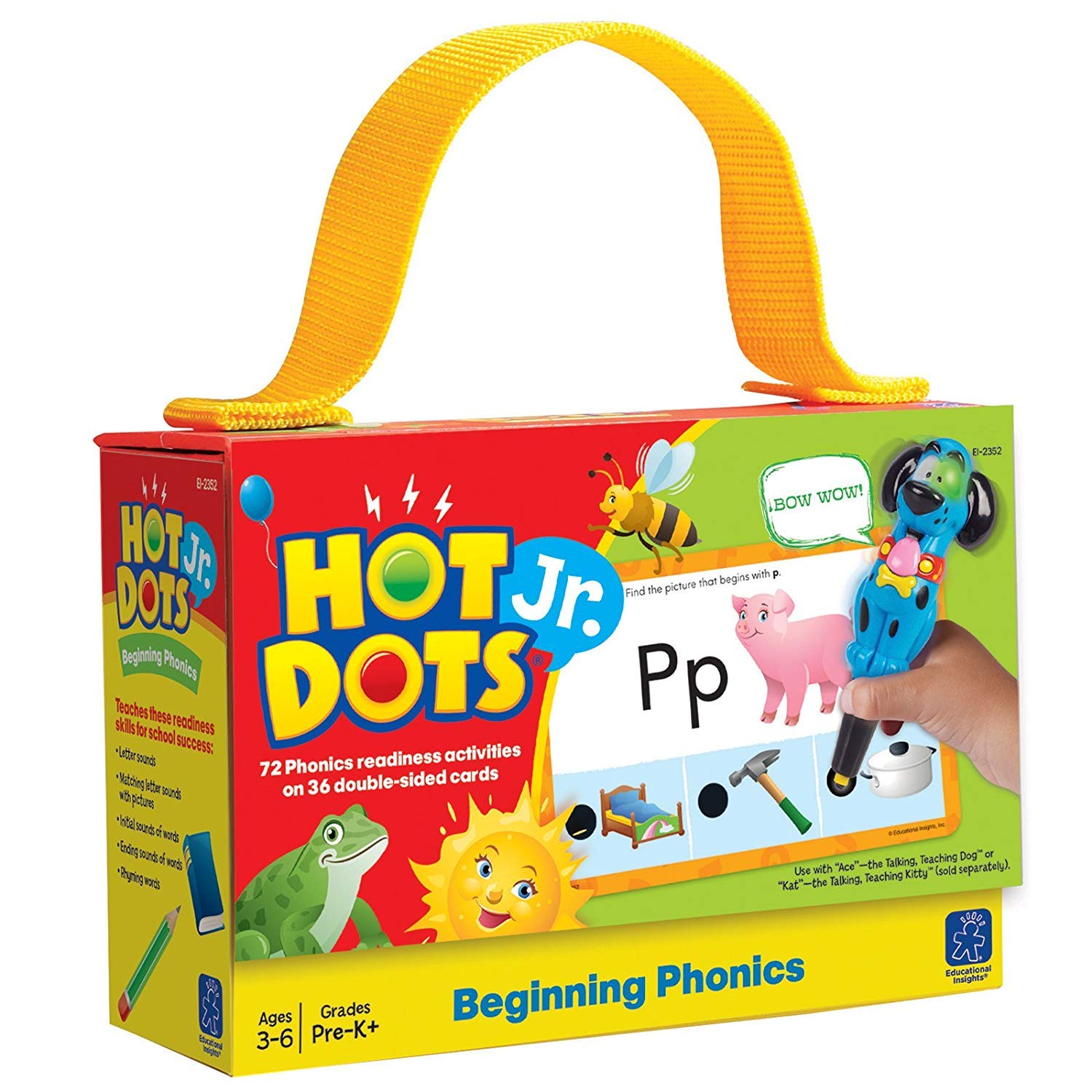Educational Insights Hot Dots Jr. Beginning Phonics Set - Preschool and Kindergarten Flash Cards Compatible with Interactive Pen, Preschool Learning Activities, Learn to Read Activity for Kids Ages 3+