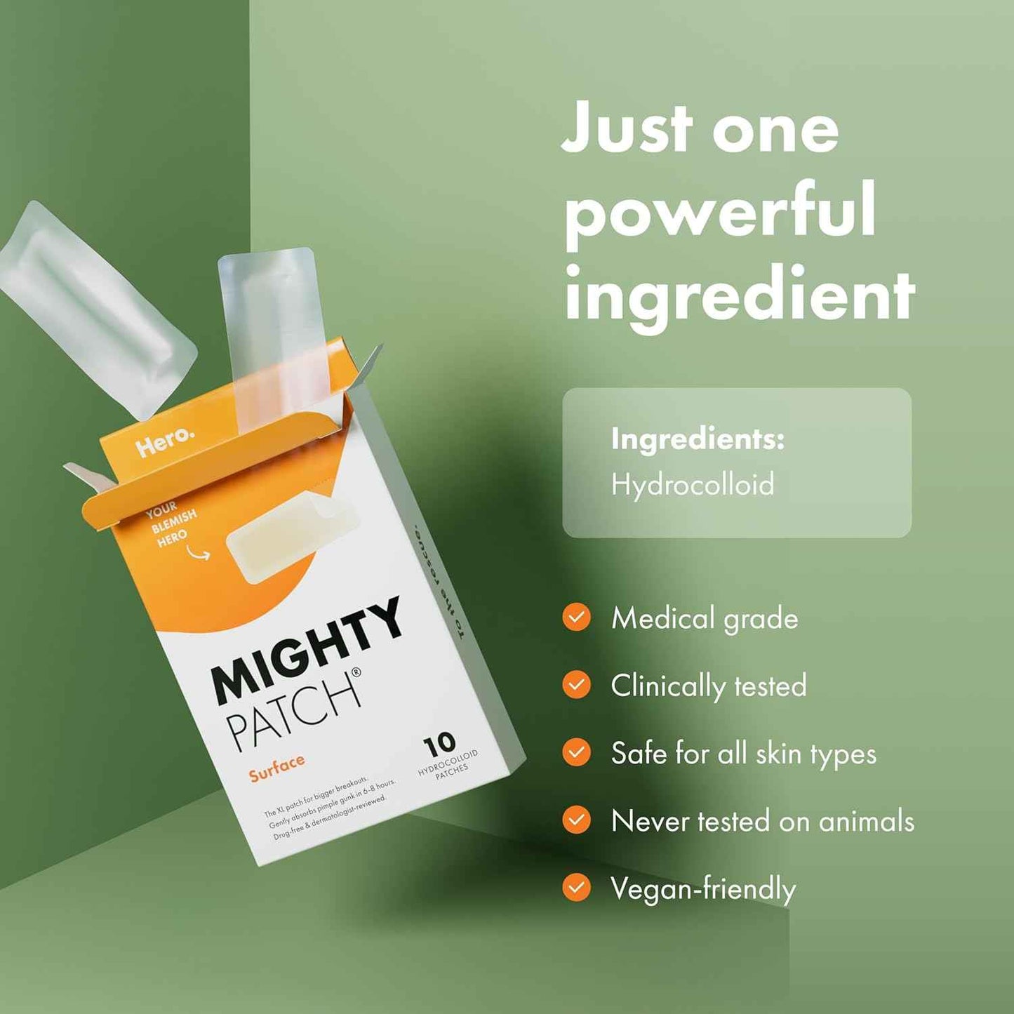 Mighty Patch Surface Large Pimple Patches for Face, Acne Spot Patch for Cheek, Forehead, and Chin, Pimple Stickers, Hydrocolloid Covers, Vegan-friendly, from Hero Cosmetics, 10 Count
