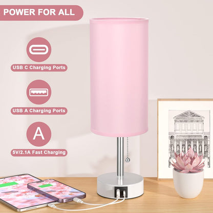Hong-in_Pink_Bedside_Lamp_-_3_Color_Modes,_Small_Lamp_with_USB-C_and_USB-A_Charging_Ports,_Pull_Chain,_Nightstand_Light_for_Bedroom,_Office,_Kids_Room_(Bulb_Included)