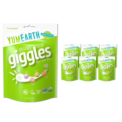 YumEarth Organic Giggles Chewy Candy – Allergy Friendly, No Artificial Dyes, Non GMO, Gluten Free, Fruit Flavored, Vegan Candy Snacks 0.5 oz