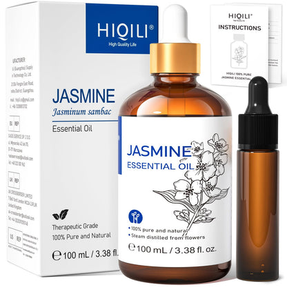 HIQILI Jasmine Essential Oil, Pure &amp;amp; Natural Jasmine Oil for Diffuser, Perfume, Shampoo, Aromatherapy-3.8 Fl Oz/100 ML