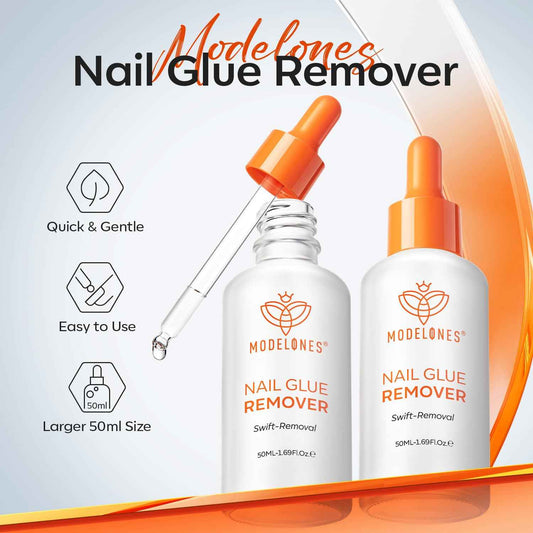 Modelones 50 ML Nail Glue Remover for Base Coat Press On Nails, Upgrade Clear Stick On Nails Remover for Acrylic Tips, Nail Polish Remover with Wood Stick