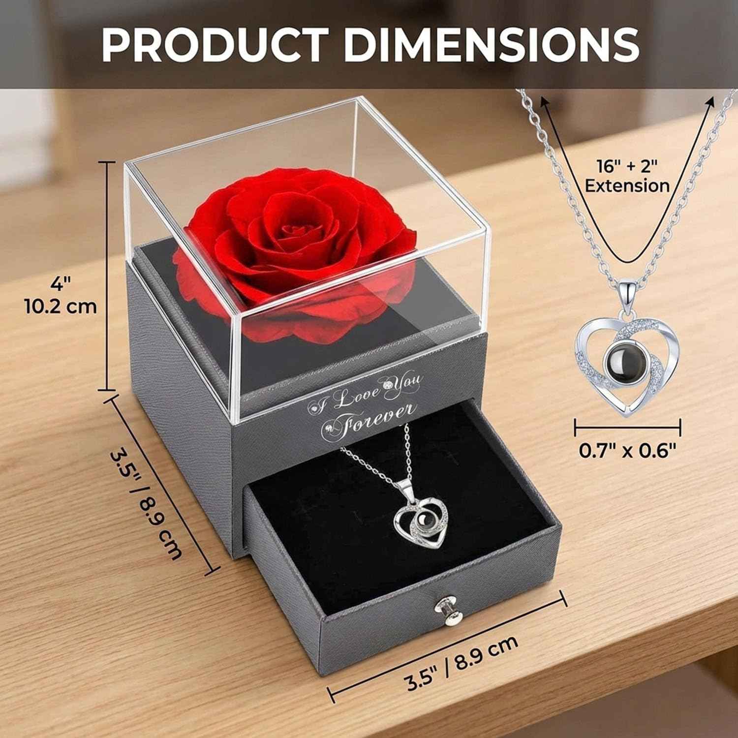 Gifts for Women Christmas Stocking Stuffers - Red Rose with I Love You Necklace, Eternal Flowers Rose Gifts for Women, Mom, Wife and Girlfriend on Valentines Day Mothers Day Christmas Anniversary Birthday Gifts for Her