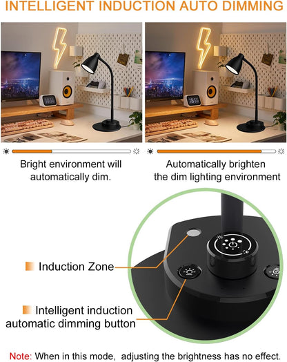 BOHON_LED_Desk_Lamp_with_USB_Charging_Port_3_Color_Modes_Dimmable_Reading_Light_Intelligent_Induction_Auto_Dimming_Task_Lamp_Neck_Flexible_Table_Lamp_for_Bedside_Office,_AC_Adapter_Include