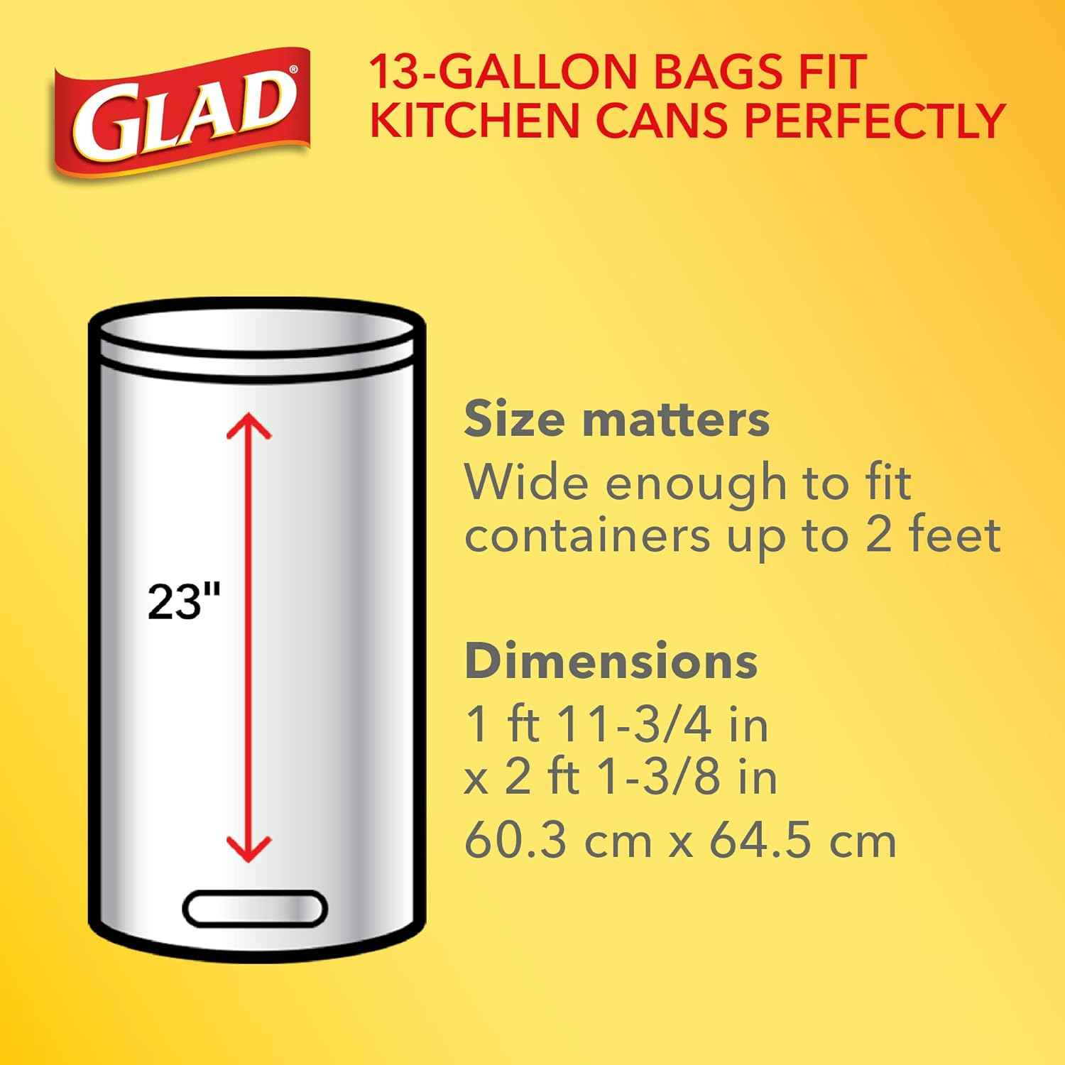 Glad Tall Kitchen Trash Bags 13 Gallon, Unscented Garbage Bags, Handle-Tie