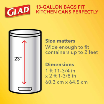 Glad Tall Kitchen Trash Bags 13 Gallon, Unscented Garbage Bags, Handle-Tie