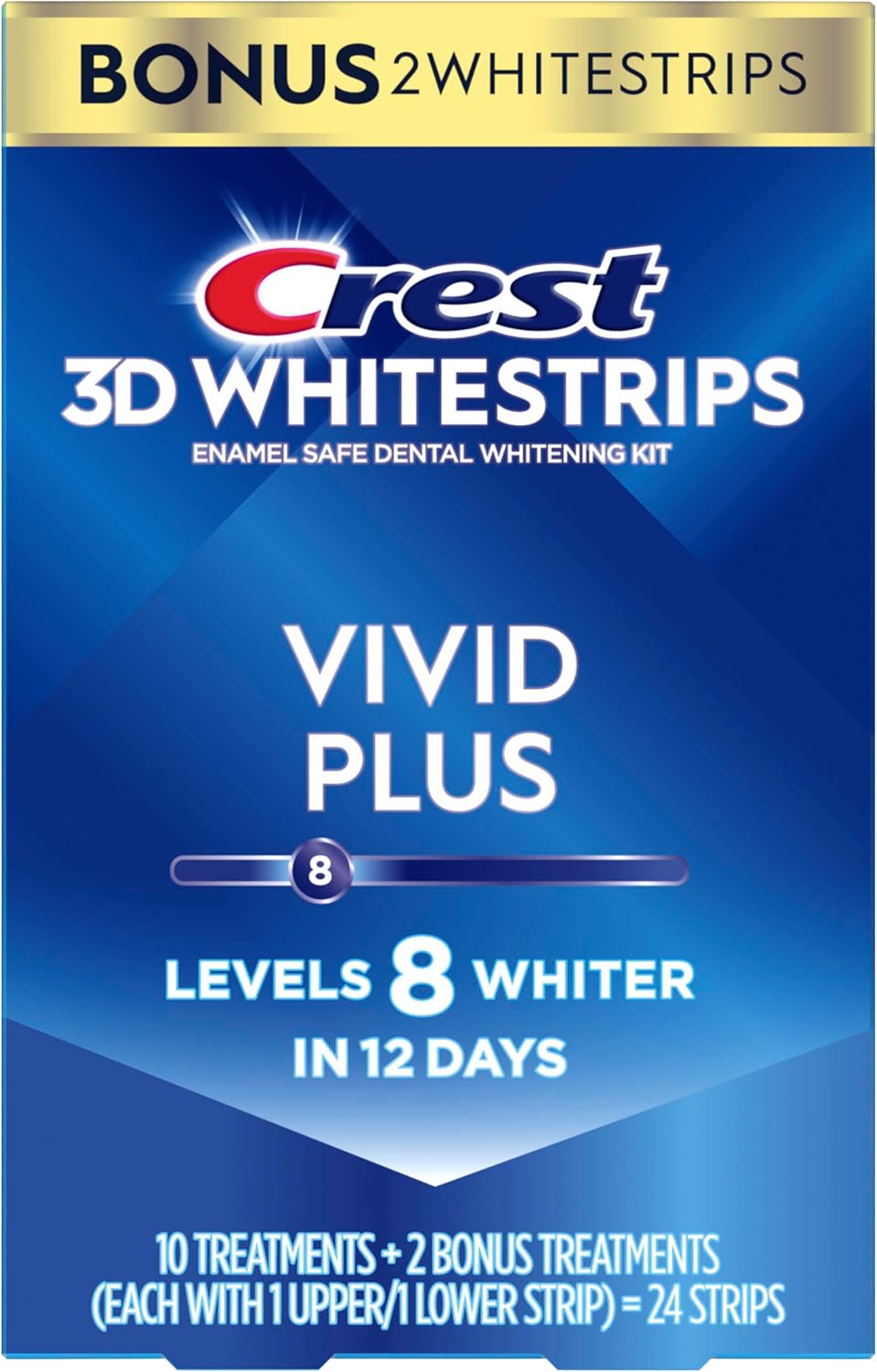 Crest_3D_Whitestrips_Vivid_Plus,_Teeth_Whitening_Strip_Kit,_10_Treatments_+_2_Bonus_Treatments_(Each_with_1_Upper/1_Lower_Strip),_24_Strips,_8_Levels_Whiter,_Teeth_Whitening_Kit