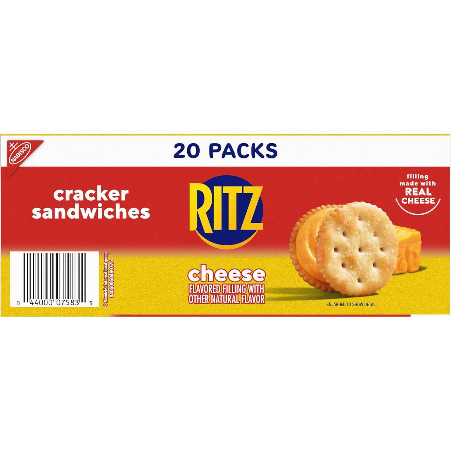RITZ Cheese Sandwich Crackers, Lunch Snacks, 20 Snack Packs (6 Crackers Per Pack)