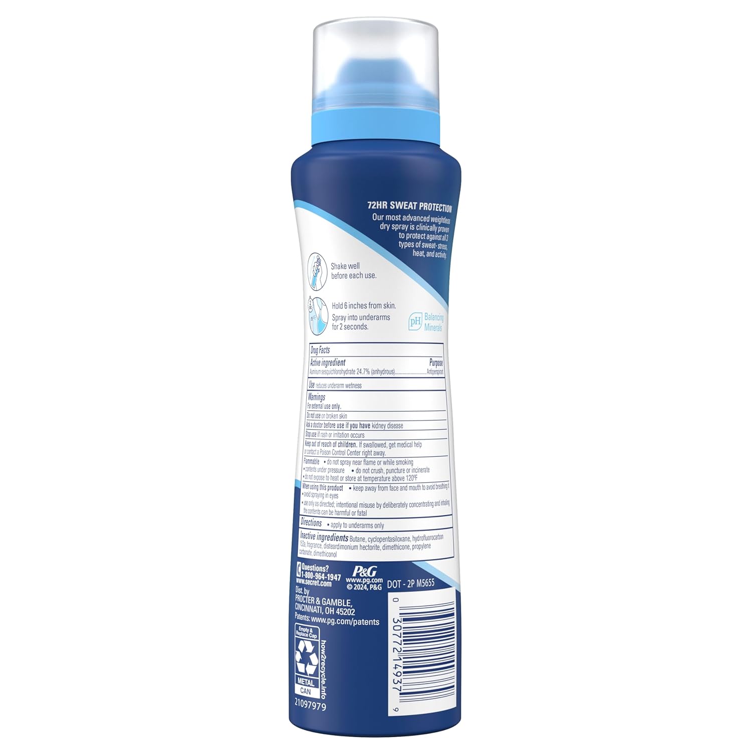 Secret_Clinical_Strength_Dry_Spray_Antiperspirant_Deodorant_for_Women,_3X_Stress_Protection,_72hr_Sweat_&_Odor_Protection,_PH_Balancing_Minerals,_Completely_Clean_Scent,_3.8_oz