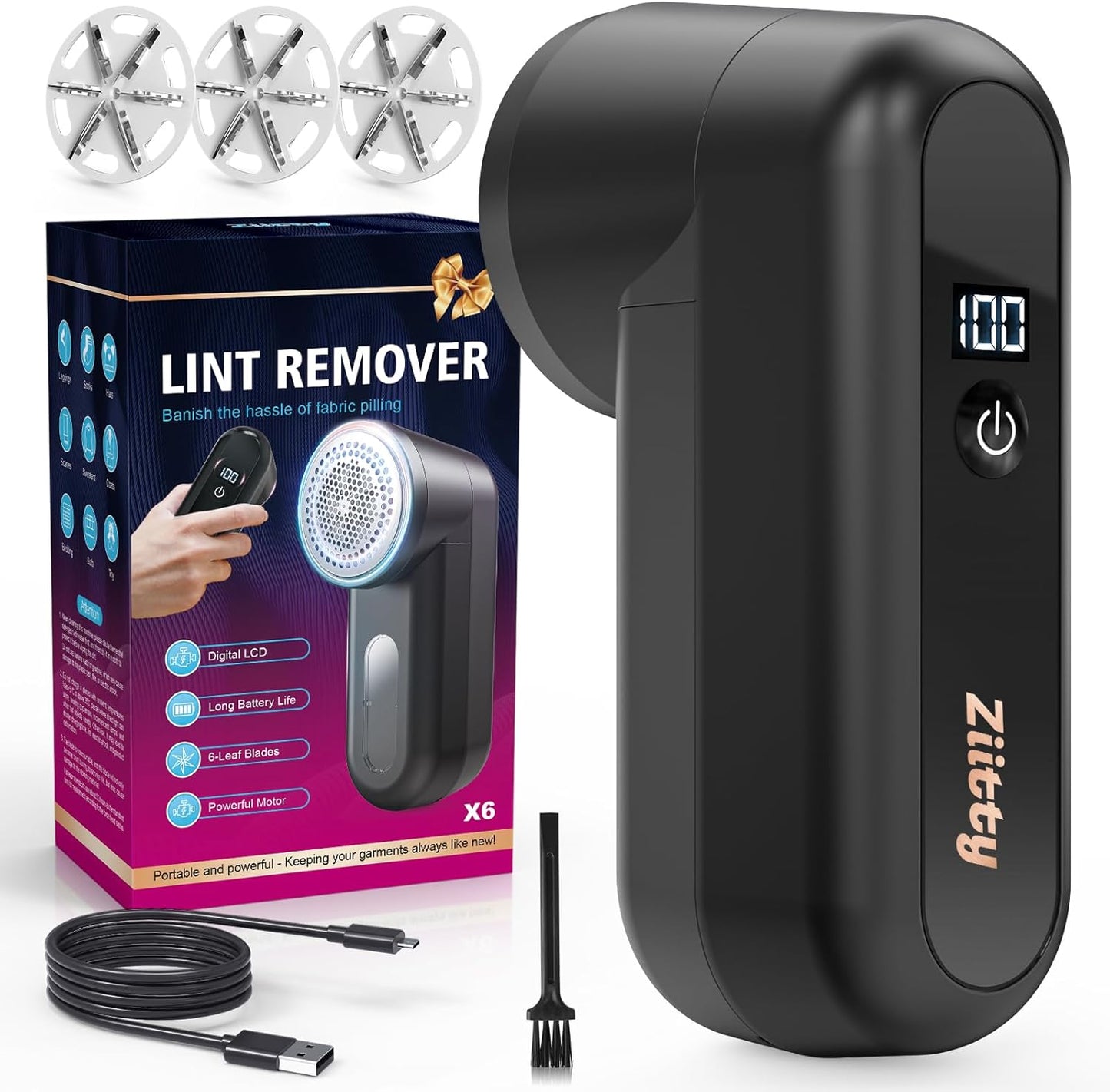 Fabric_Shaver,_Ziitty_Lint_Remover_for_Clothes,_Type-C_Rechargeable_Lint_Shaver_with_LCD_Display_&_6-Blade,_Sweater_Shavers_to_Remove_Pilling，Fuzz_Remover_Fabric_Shaver_for_Clothing_and_Furniture