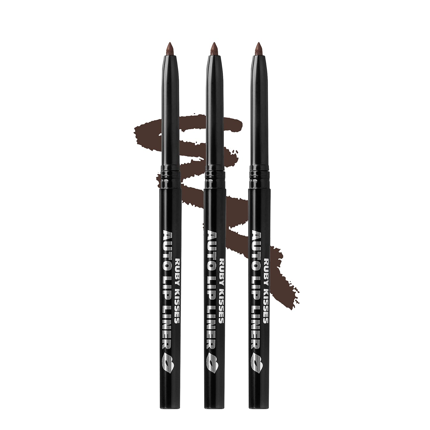 Ruby Kisses Auto Lip Liner Pencil (Dark Brown 3 Pack), Long Lasting &amp;amp; Non-Fading, Smooth Application, Non-Feathering with Rich Pigmented Color, No Sharpener Needed, Ideal for Full Lips Look