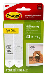 Command 20 Lb XL Heavyweight Picture Hanging Strips Damage Free Hangers Heavy Duty Wall for Living Spaces 8 White Adhesive Strip Pairs