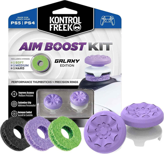 KontrolFreek Aim Boost Kit for PlayStation 5 (PS5) and PlayStation 4 (PS4) Controller | Includes Performance Thumbsticks and Precision Rings | Galaxy Edition