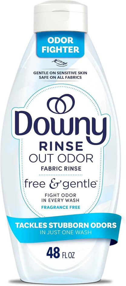 Downy Free & Gentle Rinse Laundry Odor Remover, Scent Free, 48 FL OZ, Gentle on skin, No dyes or heavy perfumes, Fabric Softener and Laundry Odor Removal Rinse