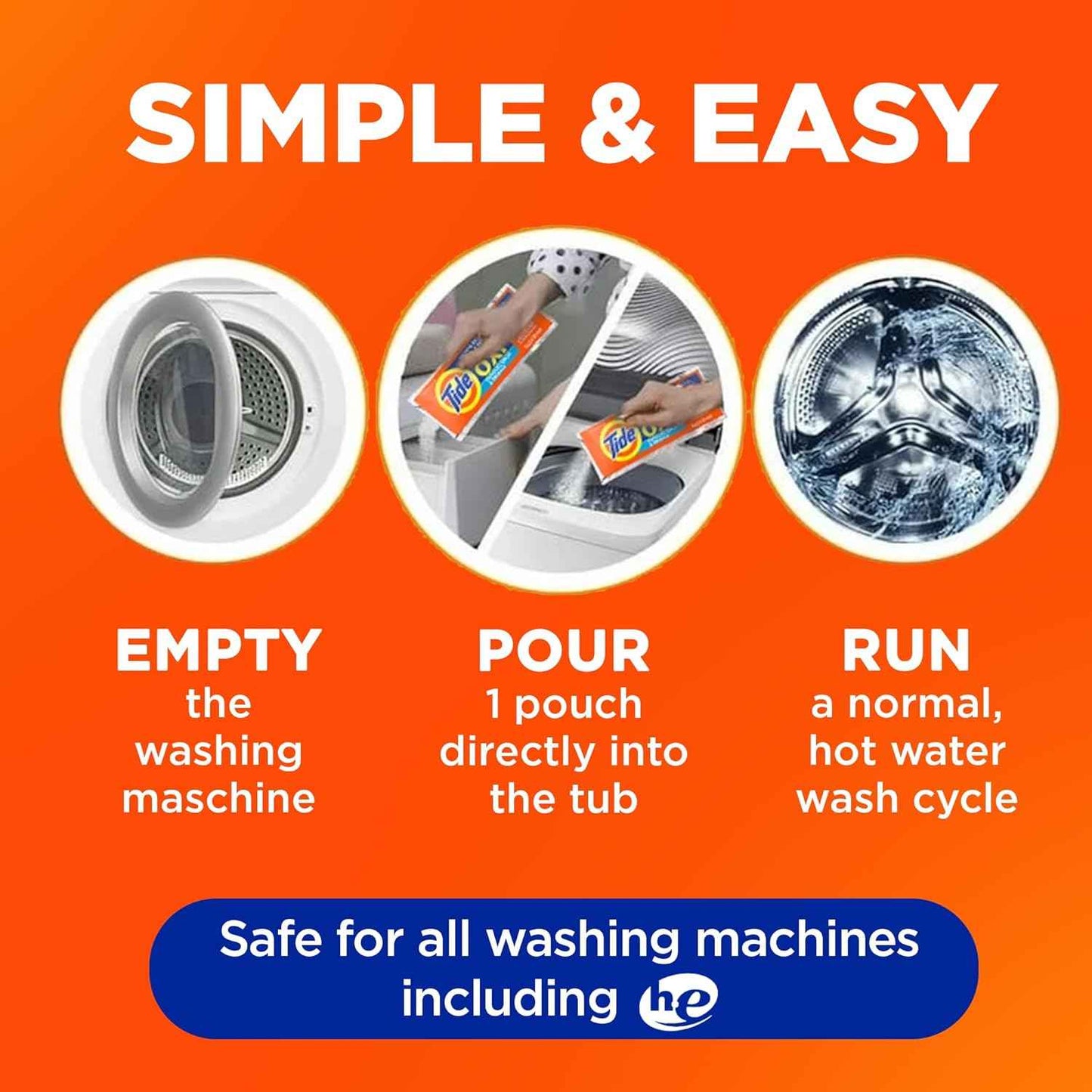 Tide Washing Machine Cleaner 52 Week Supply with Oxi for Front and Top Loader Washer Machines, Deep Cleaning Residue & Odor Eliminator, 12 Month Supply (Packaging May Vary)