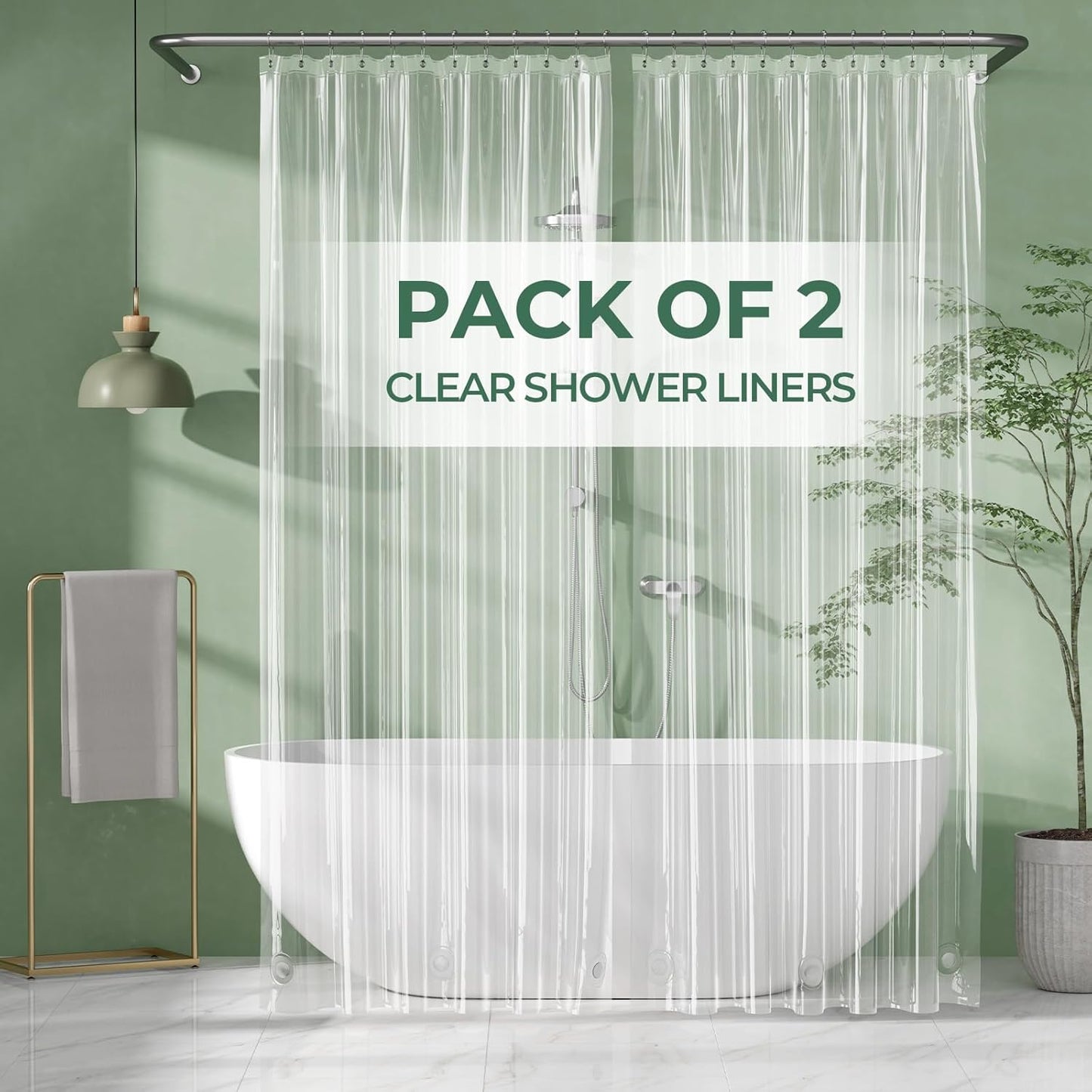 AmazerBath_Shower_Curtain_Liner_2_Pack,_72_x_96_Inches_Extra_Long_PEVA_Plastic_Shower_Liner_with_3_Weighted_Stones_and_12_Rustproof_Metal_Grommet,_Lightweight_Waterproof_Shower_Curtain_-_Clear