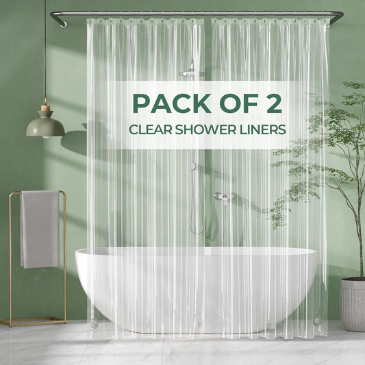 AmazerBath_Shower_Curtain_Liner_2_Pack,_72_x_96_Inches_Extra_Long_PEVA_Plastic_Shower_Liner_with_3_Weighted_Stones_and_12_Rustproof_Metal_Grommet,_Lightweight_Waterproof_Shower_Curtain_-_Clear