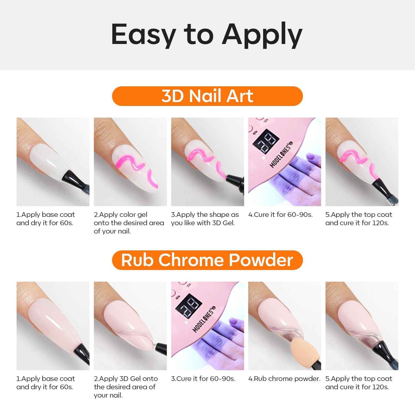 Modelones Nail Art, Sculpting Gel Glue for Molding, Drawing, Charms & Gems Glue, Nail Stuff for Chrome Powder and Rhinestone Design No Wipe, U V Light Cured Salon & DIY Use