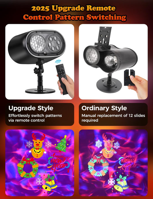 2025_Upgrade_No_Slides_Christmas_Projector_Lights_Outdoor,_Holiday_Projector_Lights_with_12_Dynamic_Patterns_&_7_LED_Colors,_Remote,_Timer,_IP65_Waterproof_for_Xmas_Party_Garden_Yard_Decor_(Black)