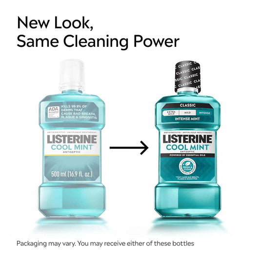 Listerine Cool Mint Intense Antiseptic Mouthwash, Daily Oral Rinse Kills 99.9% of Germs that Cause Bad Breath, Plaque and Gingivitis. For a Fresh, Clean Mouth, Intense Mint Flavor