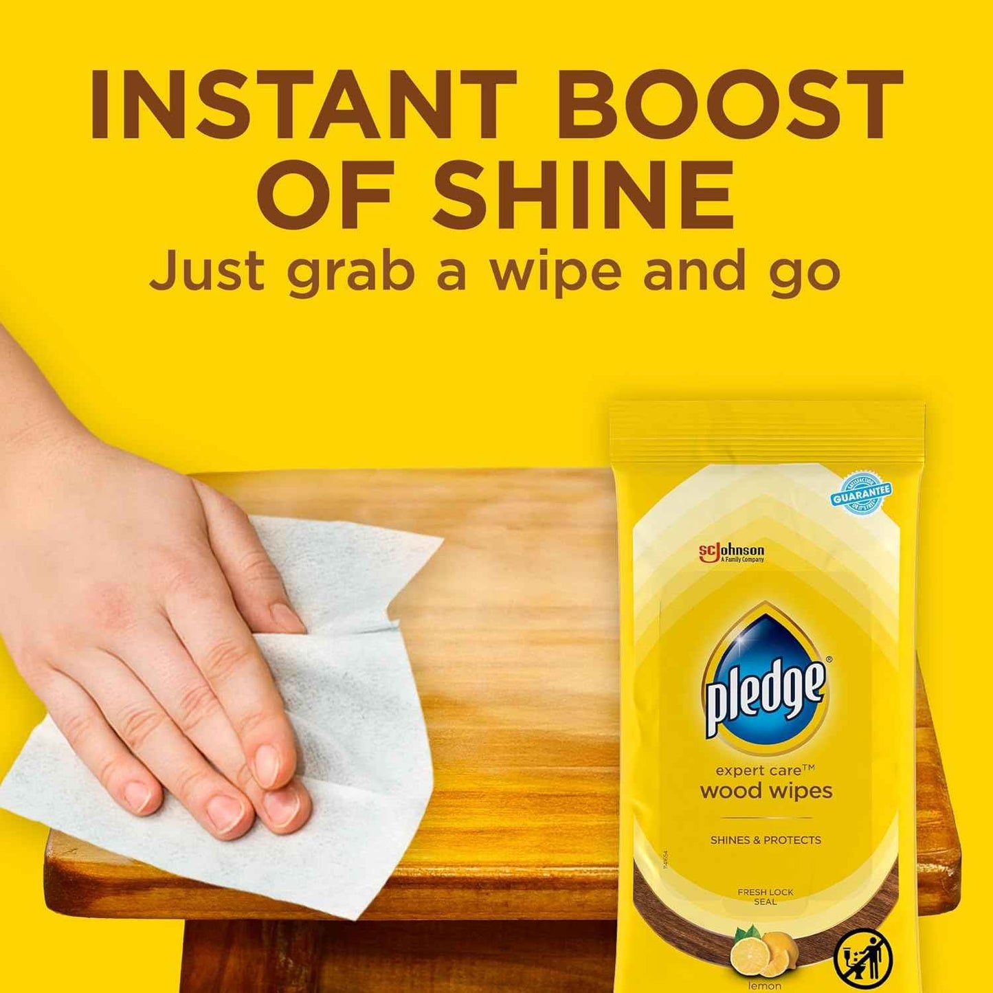 Pledge Expert Care Enhancing Wood Wipes, Lemon Scent, 24 Count