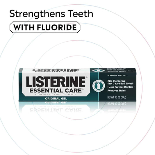 Listerine Essential Care Toothpaste, Bad Breath Treatment, Cavity Prevention, Fluoride Toothpaste; Powerful Mint Flavor, 4.2 oz, 6 Pack