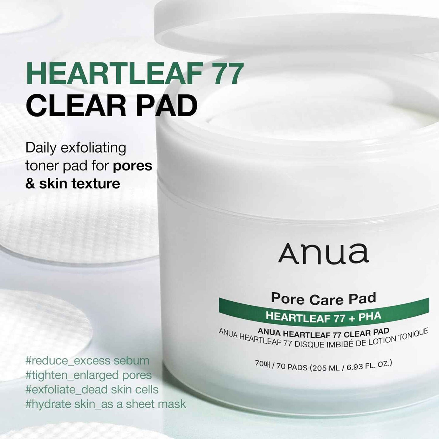Anua Toner Pads, Daily Exfoliating Toner Pad for Skin Texture Care with Centella & PHA, Dual-Textured Pore Pads for Sensitive Skin, Smooth Skin, Non-Comedogenic, Korean Skin Care