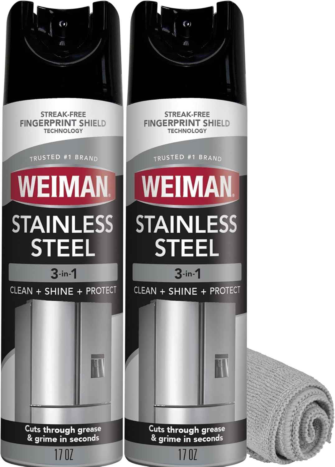 Weiman Stainless Steel Cleaner & Polish, Aerosol, Anti Fingerprint Spray Stainless Steel Cloth, Water Spots & Grease, No Streaks or Residue, Safe for Metal Polish, Chrome, Appliances & Sinks