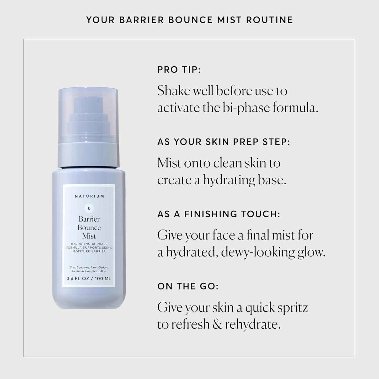 Naturium Barrier Bounce Mist, Hydrating Skincare with Urea, Squalane, Plant-Derived Ceramide & Aloe, 100 mL / 3.4 fl oz