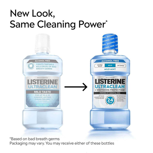 Listerine Ultraclean Alcohol-Free Mild Mouthwash + Whitening Protection*, Alcohol Free Tartar Control Oral Rinse Provides Fresh Breath. Mild Arctic Mint Flavor