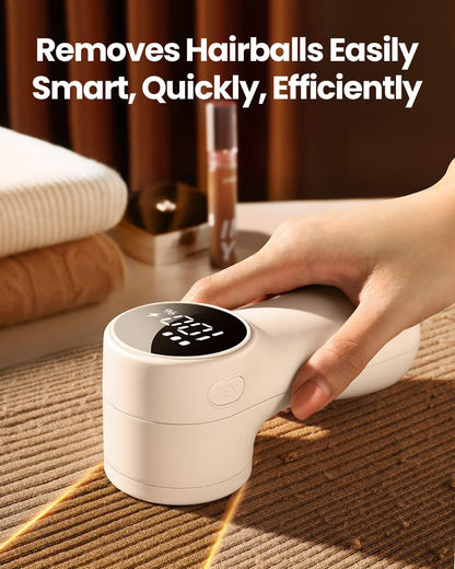 GAIATOP_Fabric_Shaver_Rechargeable_Lint_Remover_3_Speeds_Sweater_Defuzzer,_Cute_Digital_Screen_Large_Storage_6-Leaf_Blades,_Fuzz_Pills_Bobbles_Trimmer_for_Clothes_Furniture_Bedclothes_White_1_pcs