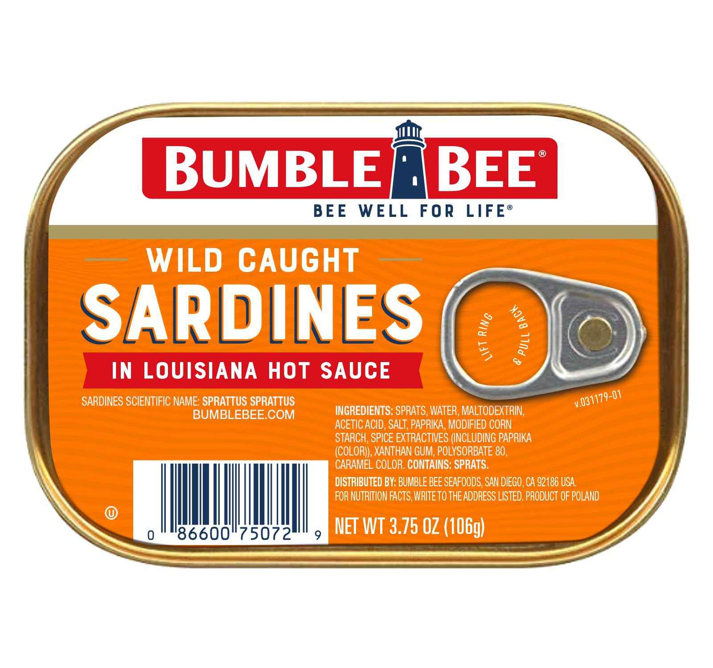 Bumble Bee Sardines, 3.75 oz Tin - Wild Caught, Gluten Free, Keto, Kosher